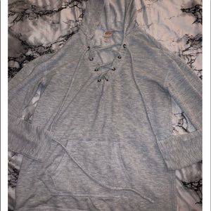Heather Gray Lace Up Pullover Hoodie